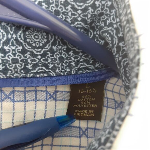 Tasso Elba Button Up Shirt Men's Large Blue Geometric Print Casual Long Sleeve - Picture 5 of 8